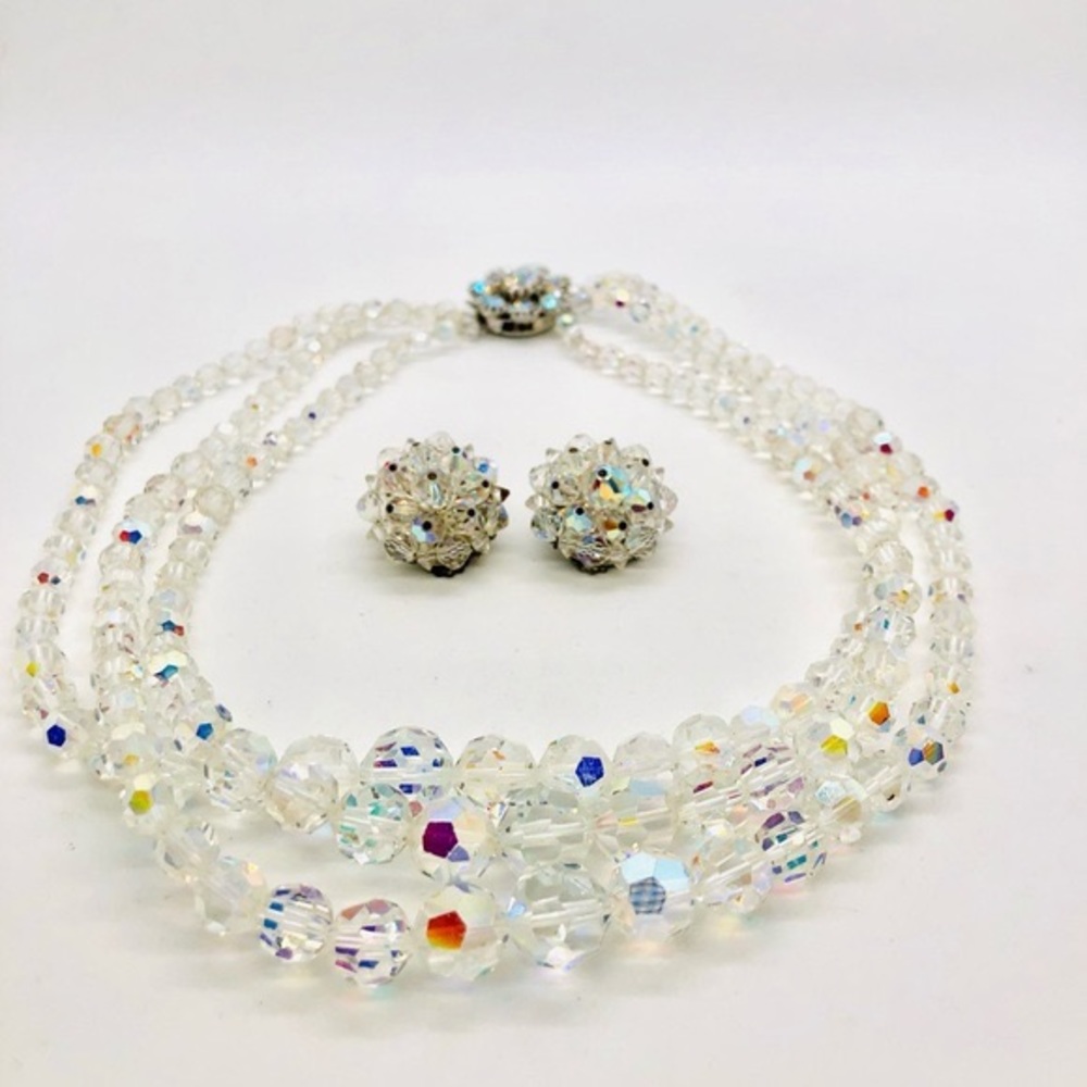 Vintage Deco GORGEOUS Aurora Borealis Rhinestone Necklace Earrings